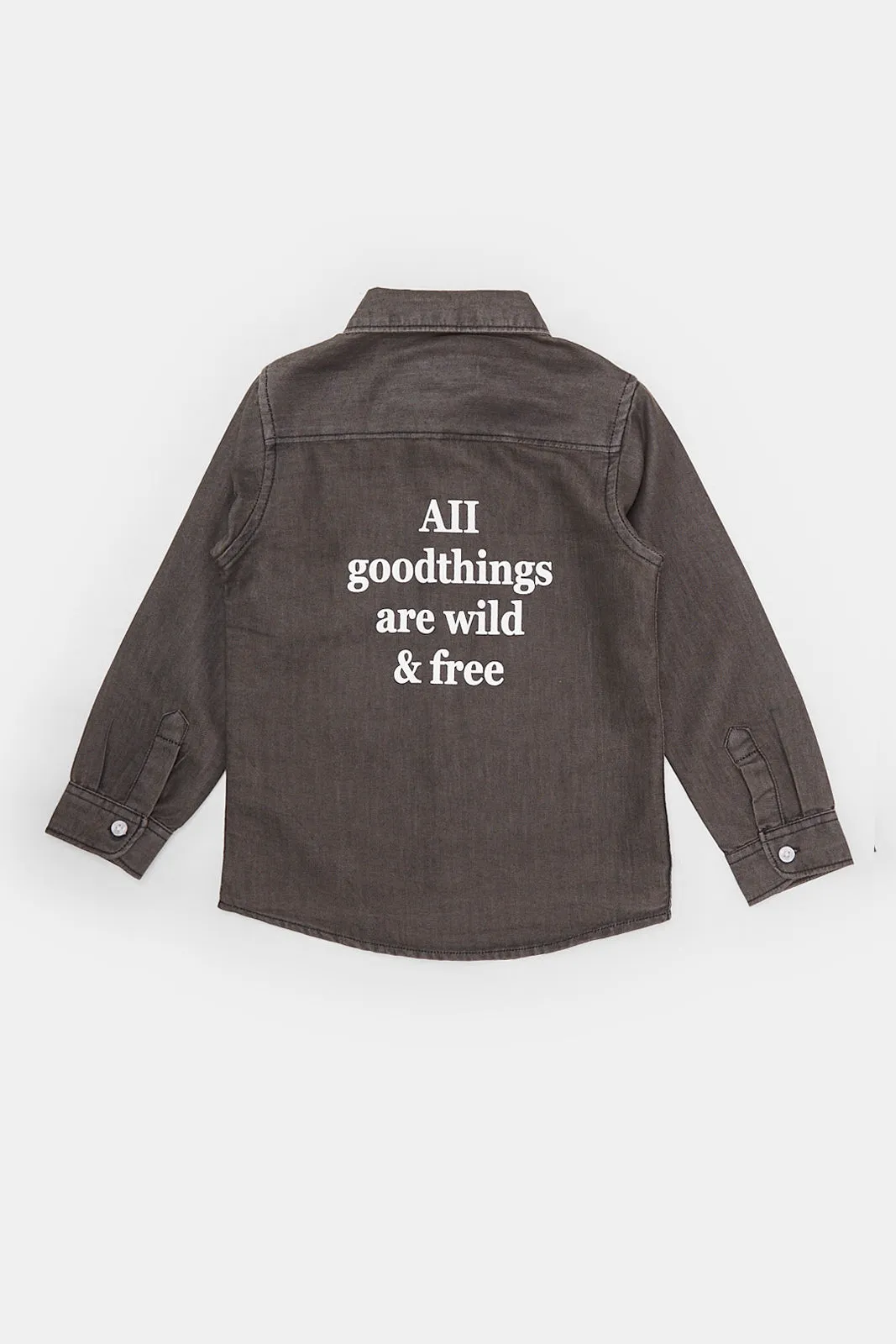 Infant Boys Grey Printed Denim Shirt