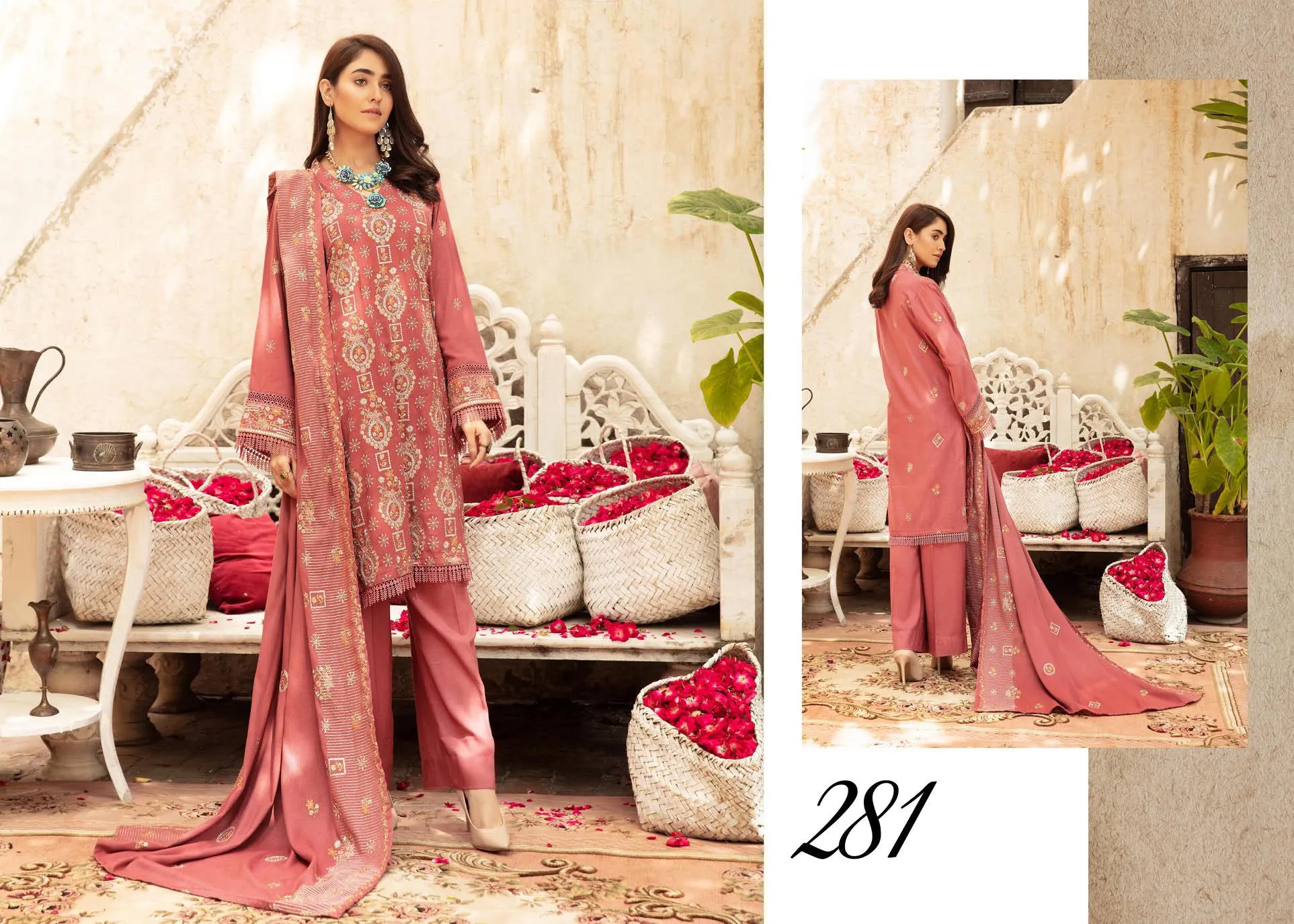 Khoobseerat by Shaista - Peach Embroidery Winter Collection (with Wool Shawl) – DN-281