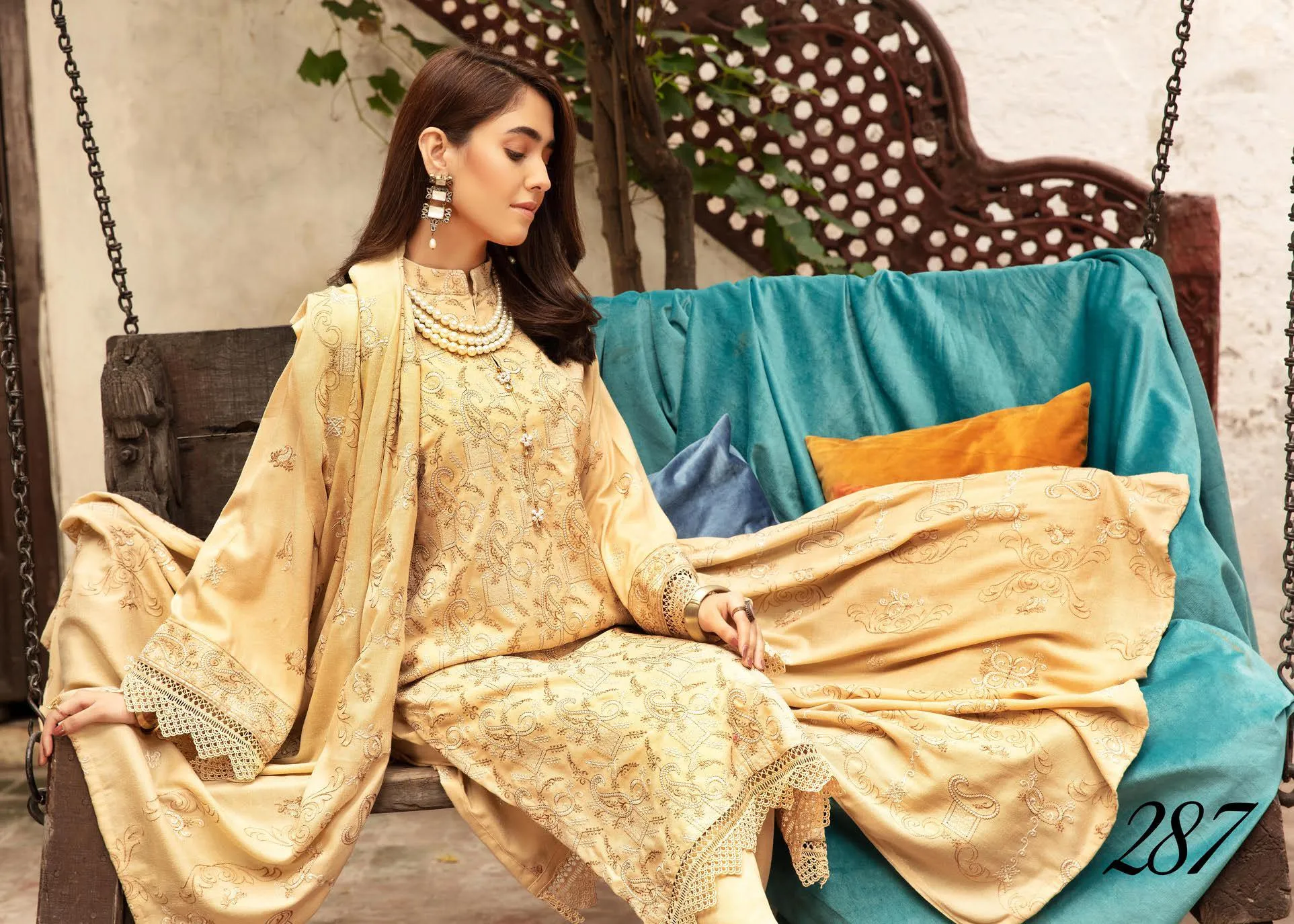 Khoobseerat by Shaista - Peach Embroidery Winter Collection (with Wool Shawl) – DN-287