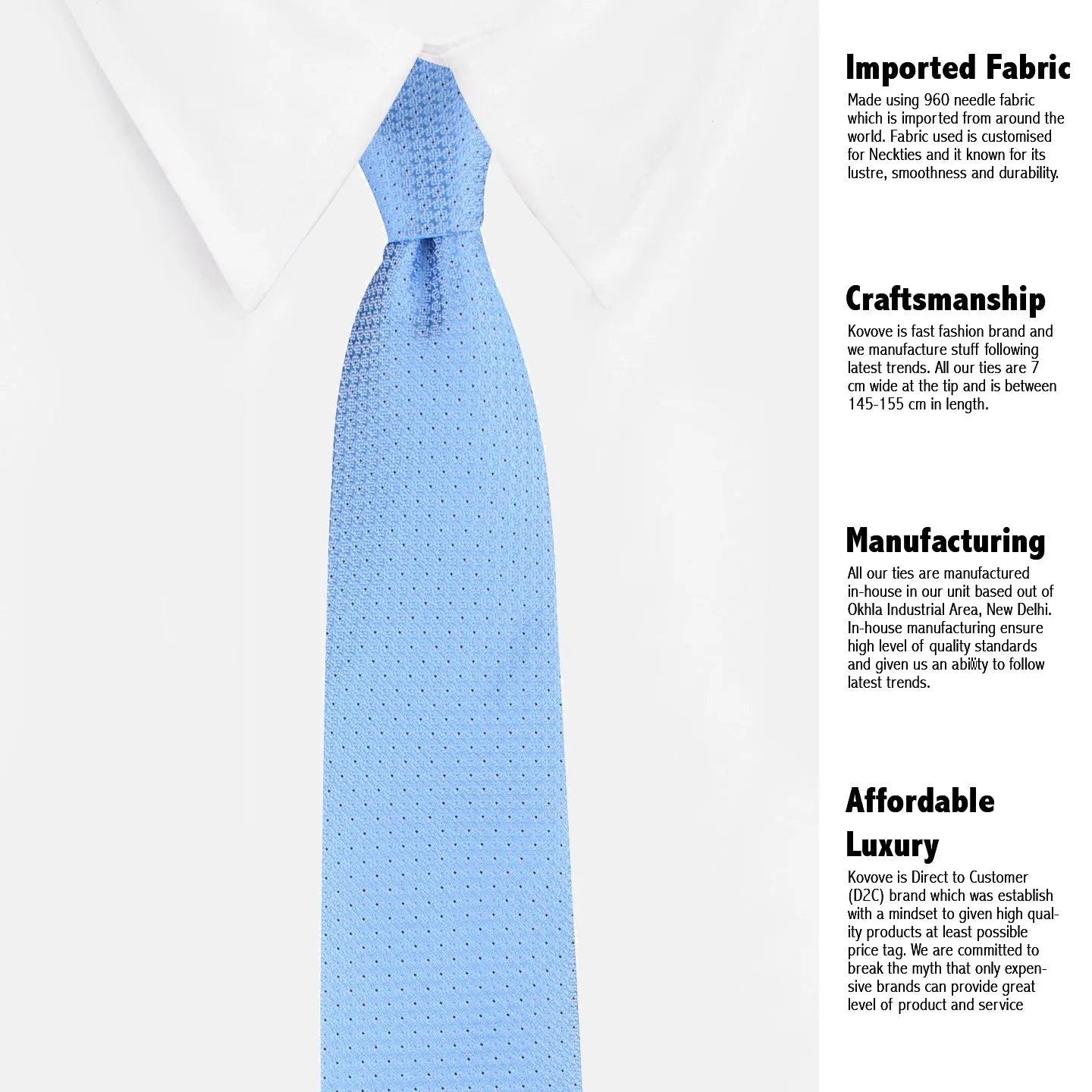 Kovove Glorious Cyan Polka Dot Neck Tie For Men