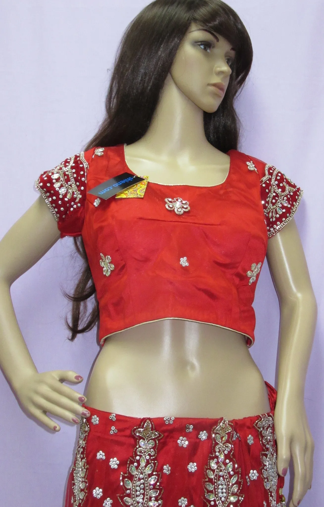 Lehenga 7458 Red Net Indian Trousseau Bridal Wear Medium Lehenga Choli