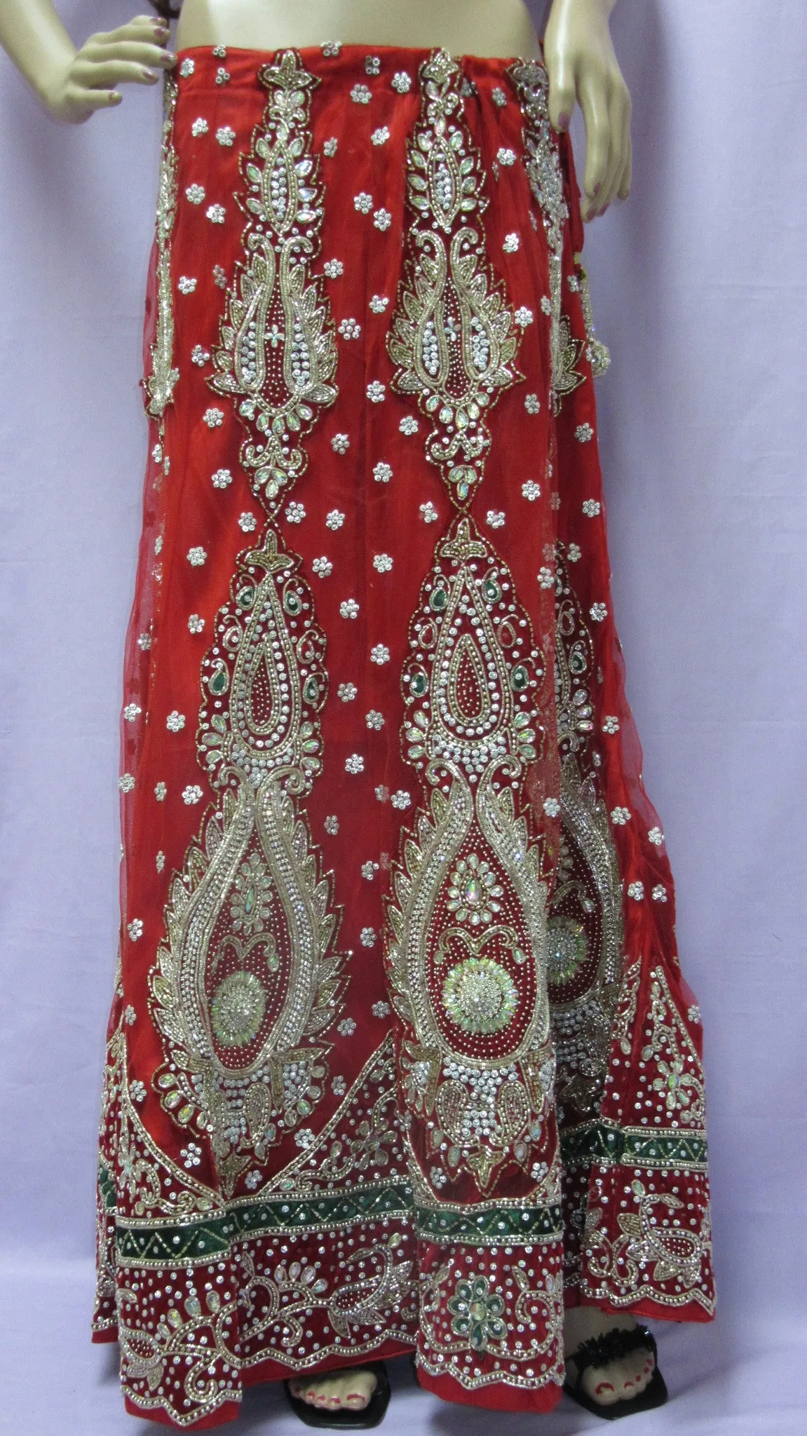 Lehenga 7458 Red Net Indian Trousseau Bridal Wear Medium Lehenga Choli