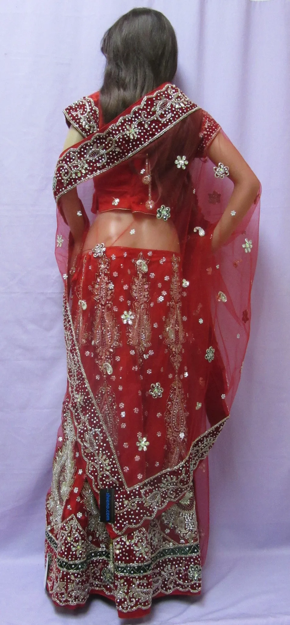 Lehenga 7458 Red Net Indian Trousseau Bridal Wear Medium Lehenga Choli
