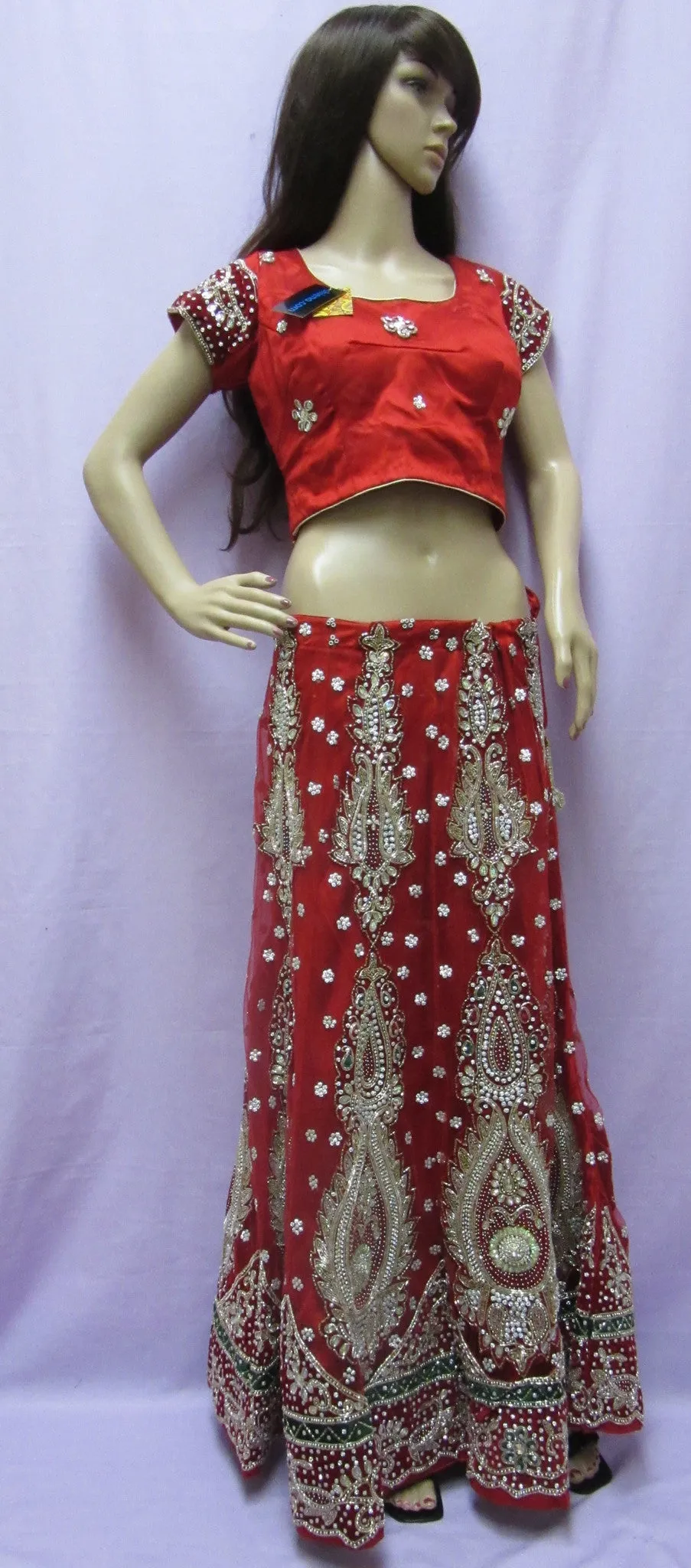 Lehenga 7458 Red Net Indian Trousseau Bridal Wear Medium Lehenga Choli
