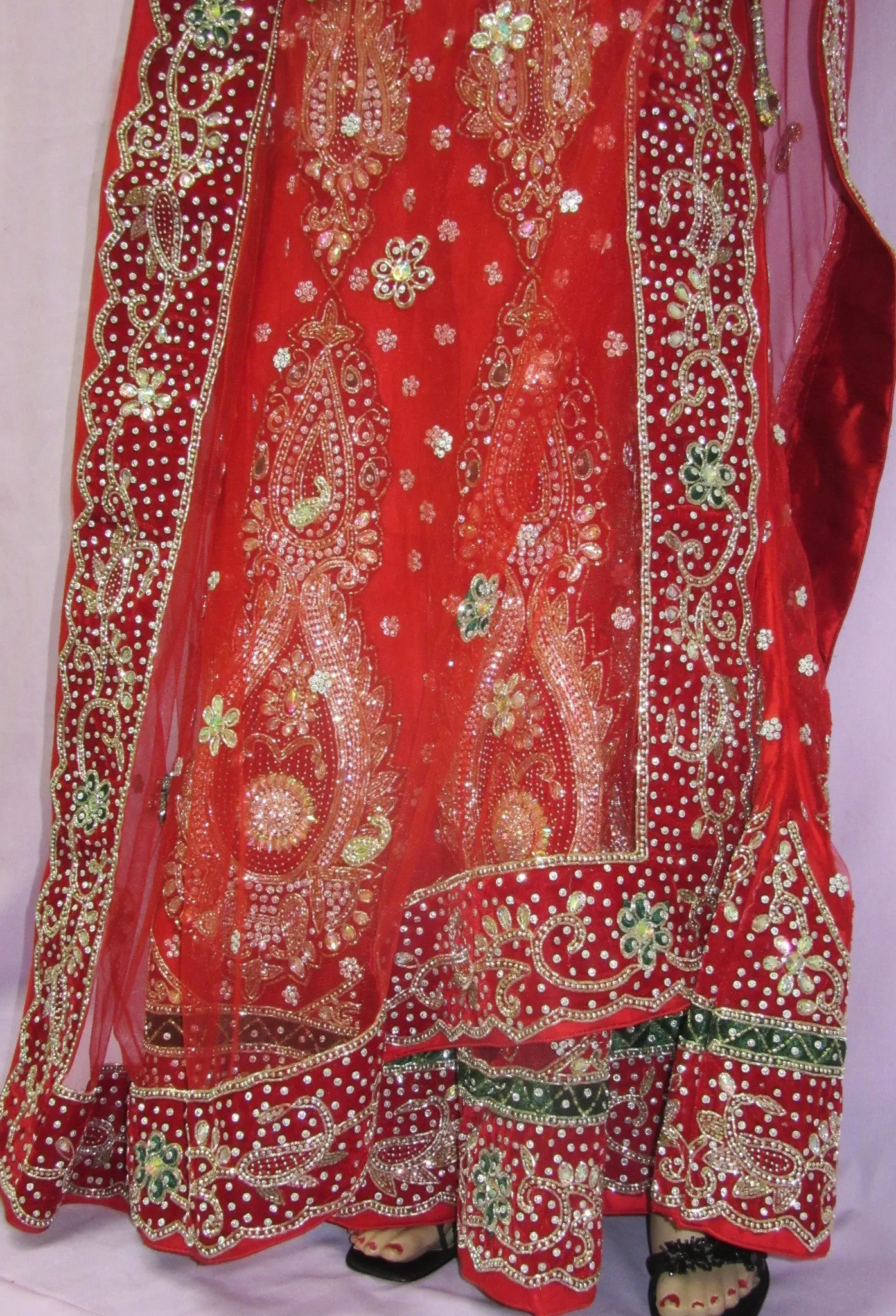 Lehenga 7458 Red Net Indian Trousseau Bridal Wear Medium Lehenga Choli
