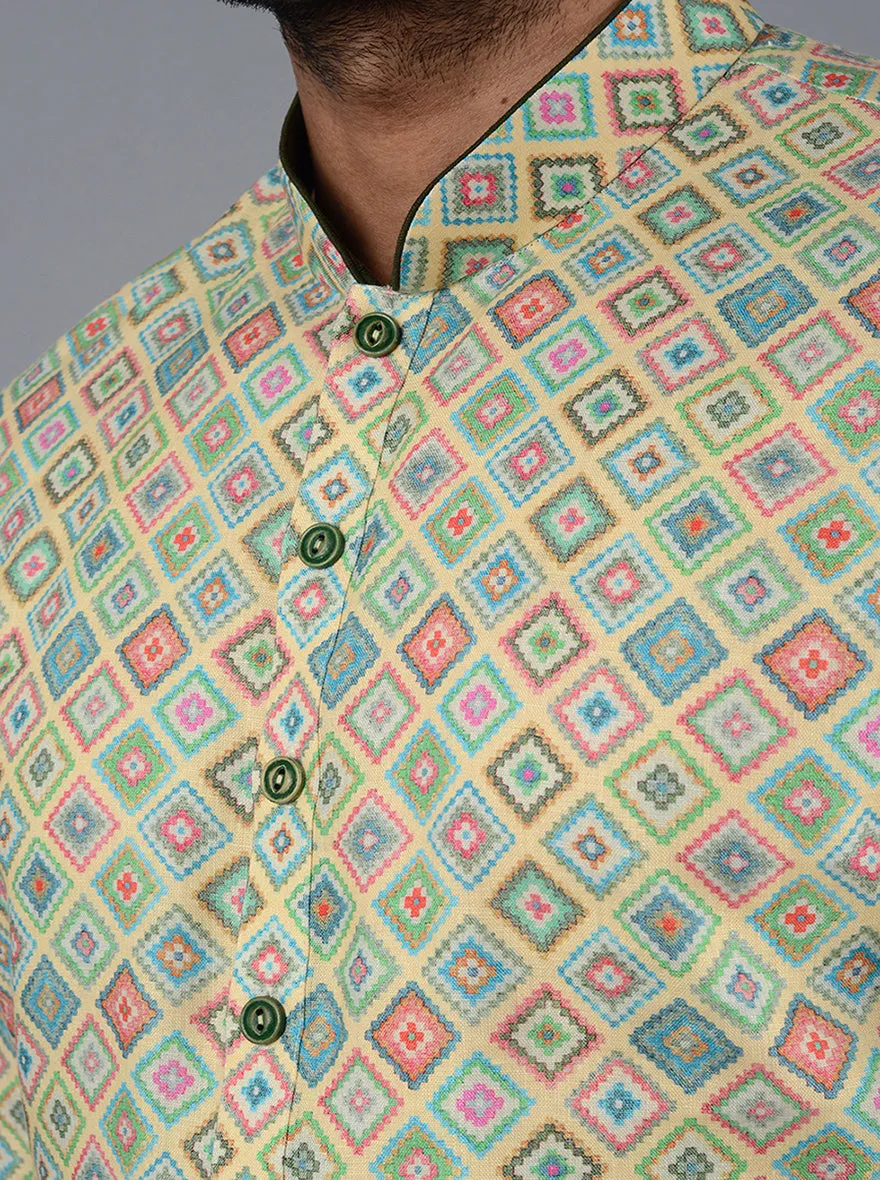 Lemon Green Printed Regular Fit Kurta | TULA