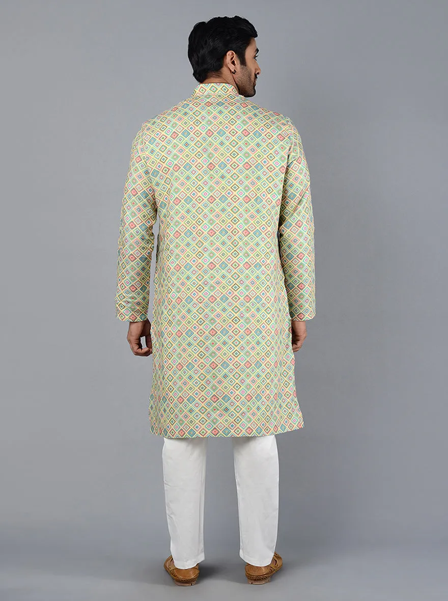 Lemon Green Printed Regular Fit Kurta | TULA