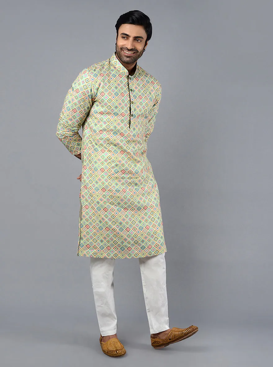 Lemon Green Printed Regular Fit Kurta | TULA