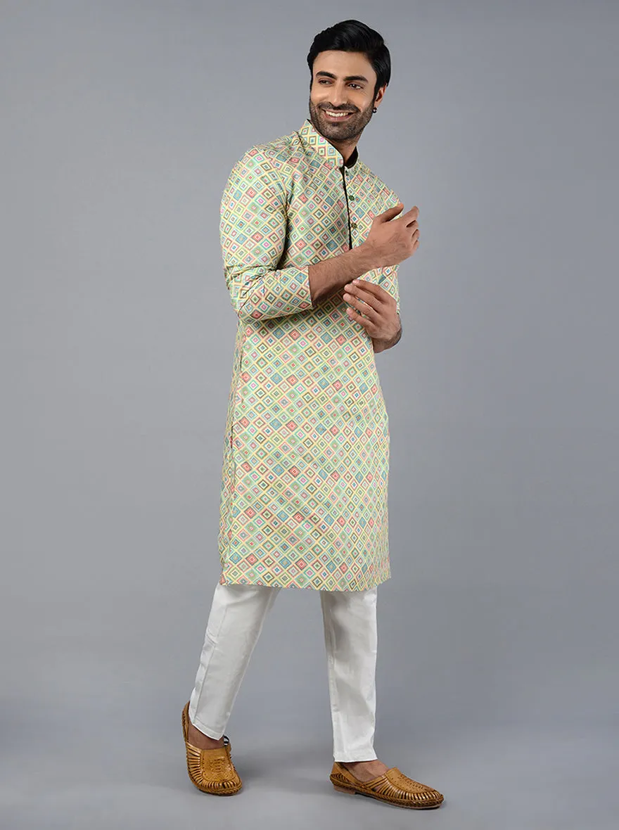 Lemon Green Printed Regular Fit Kurta | TULA