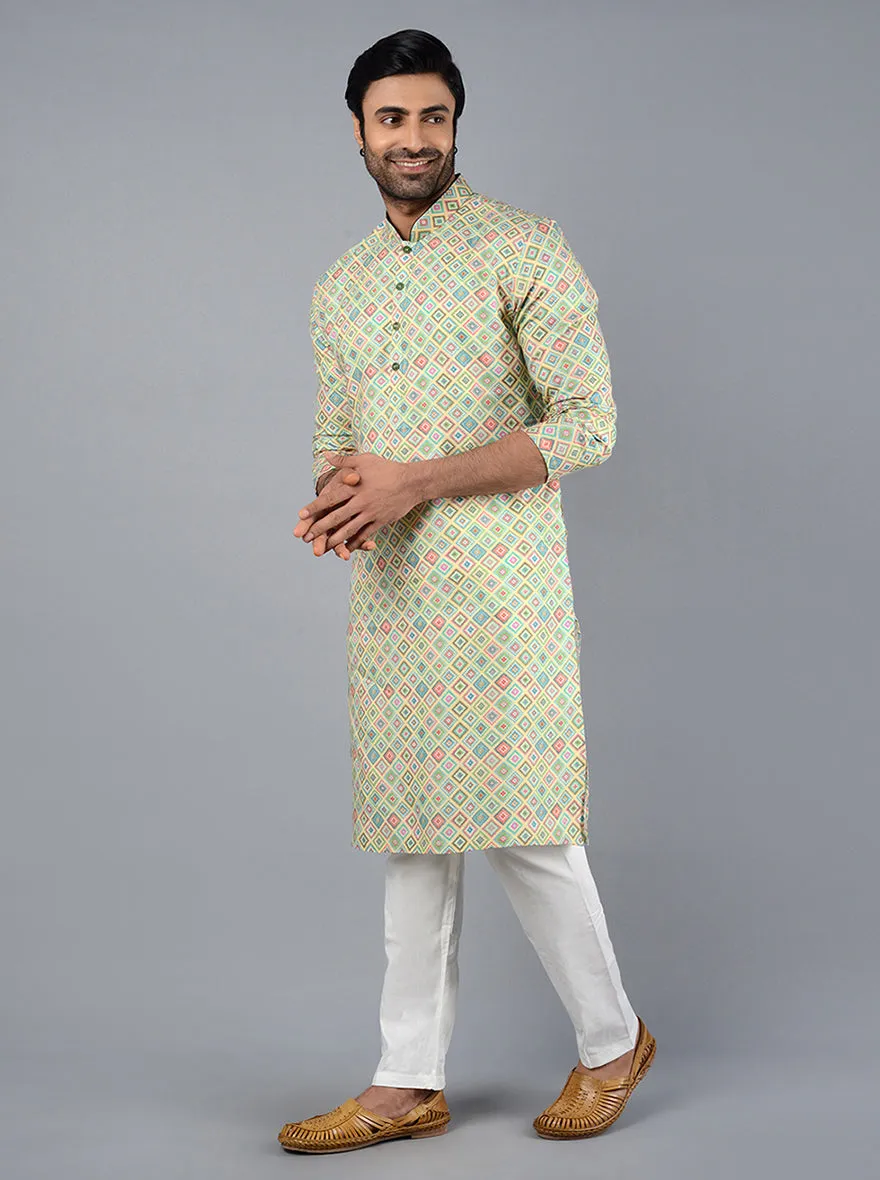 Lemon Green Printed Regular Fit Kurta | TULA