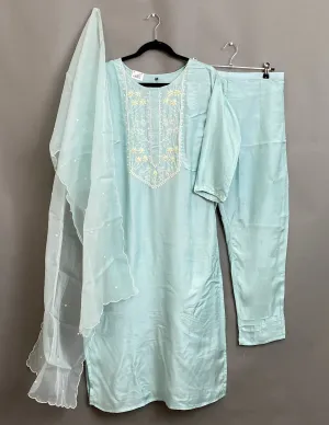 Light Blue Handwork Kurta, Pant and Dupatta set