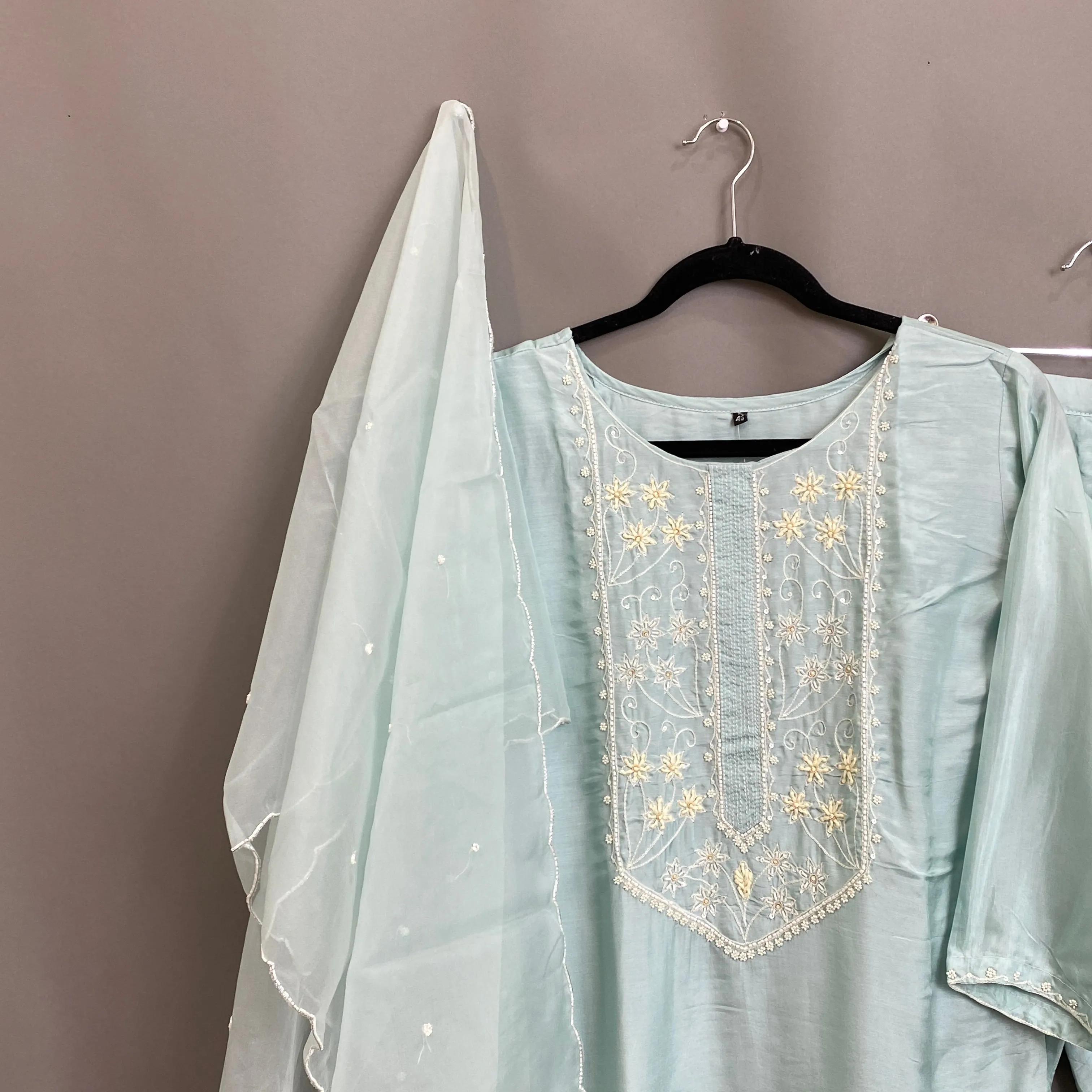 Light Blue Handwork Kurta, Pant and Dupatta set