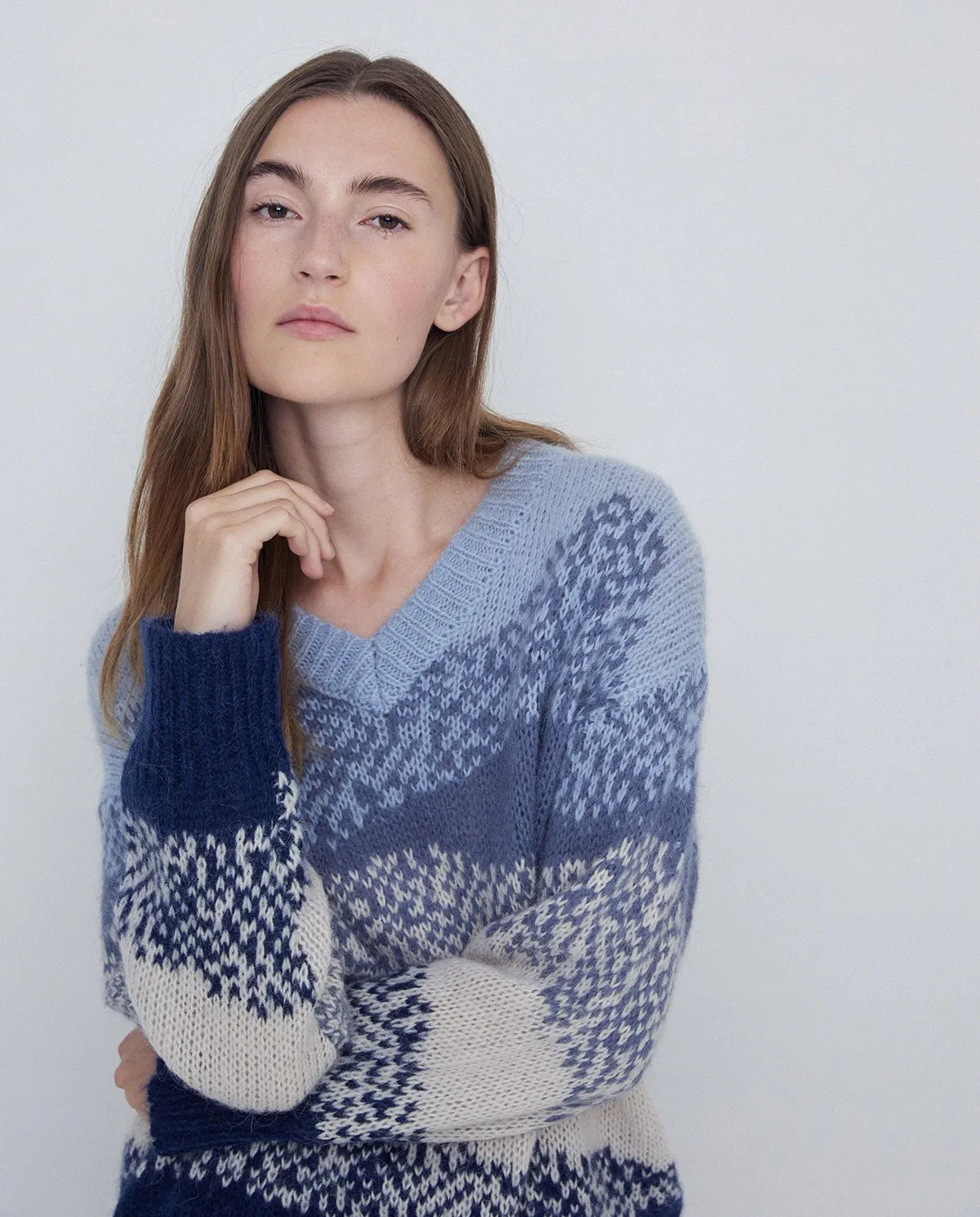 Maglione jacquard irregolare blu