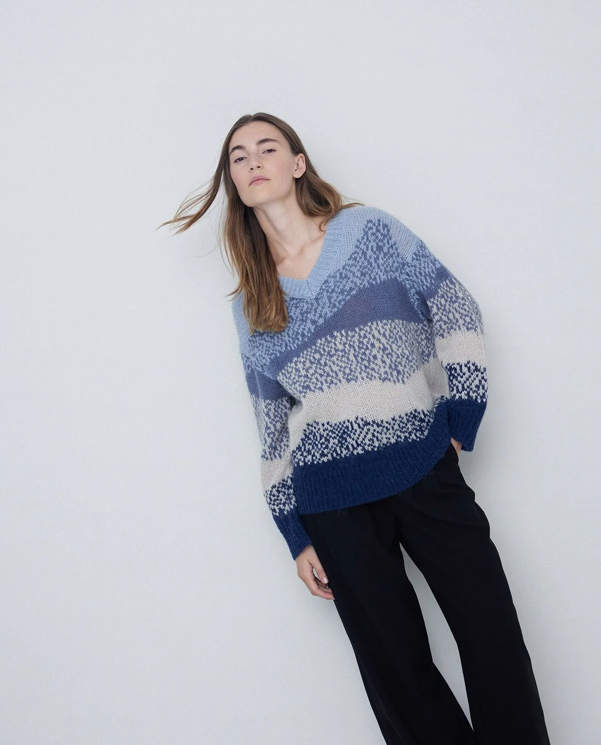 Maglione jacquard irregolare blu