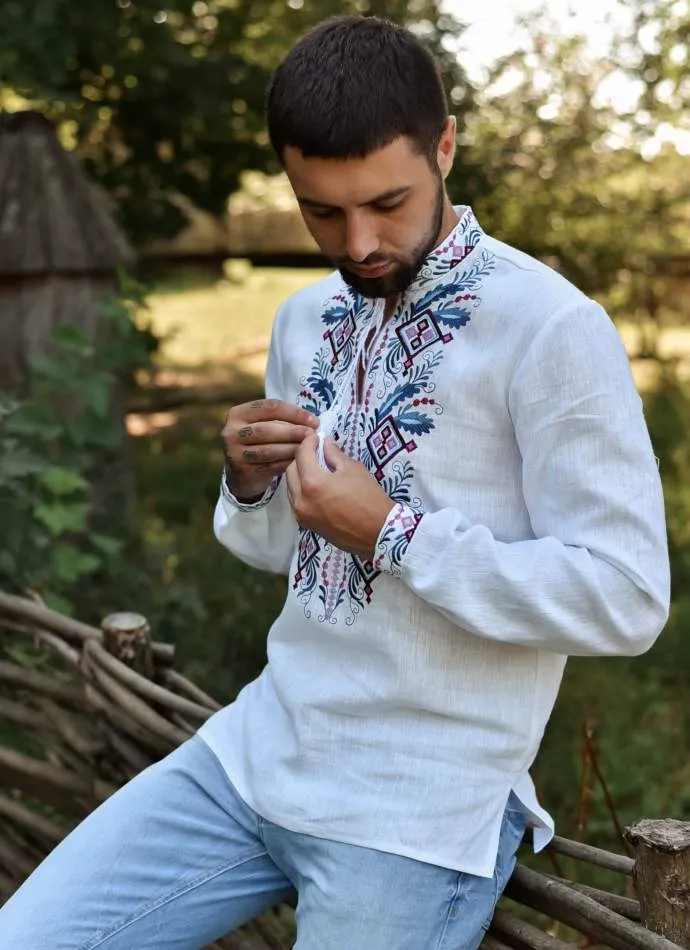 Mens linen vyshyvanka shirt with long sleeves