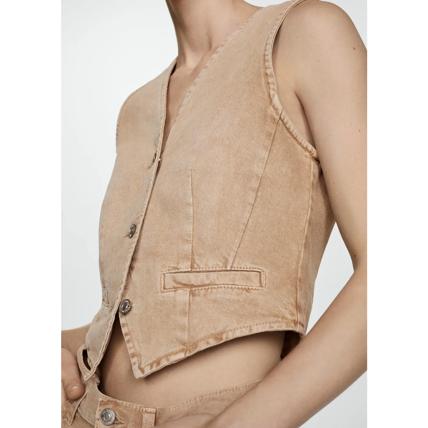 MNG Sand Denim Vest With Seam