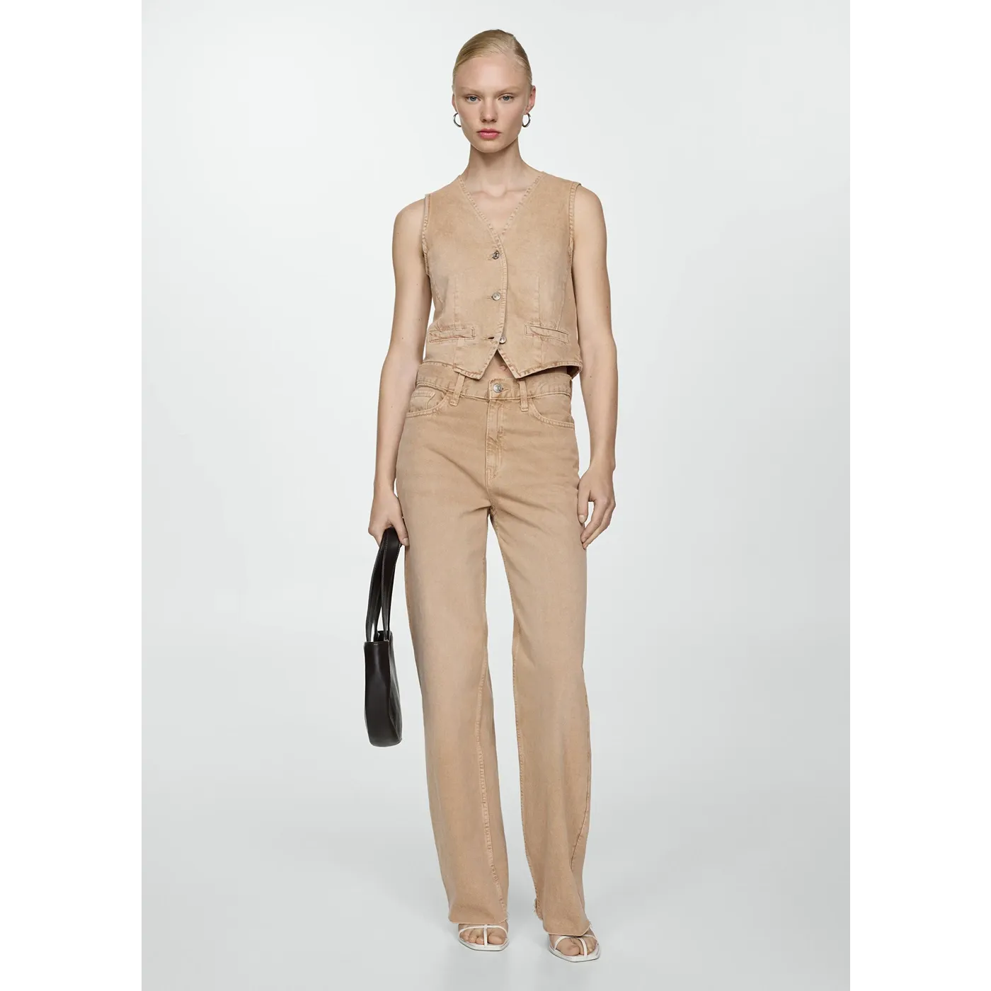 MNG Sand Denim Vest With Seam
