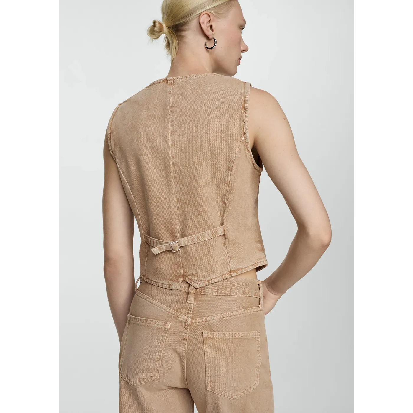 MNG Sand Denim Vest With Seam