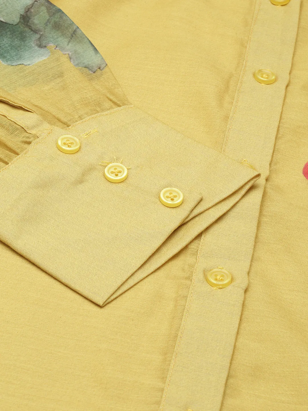 Mustard Yellow & Red Floral Print Shirt Style Top