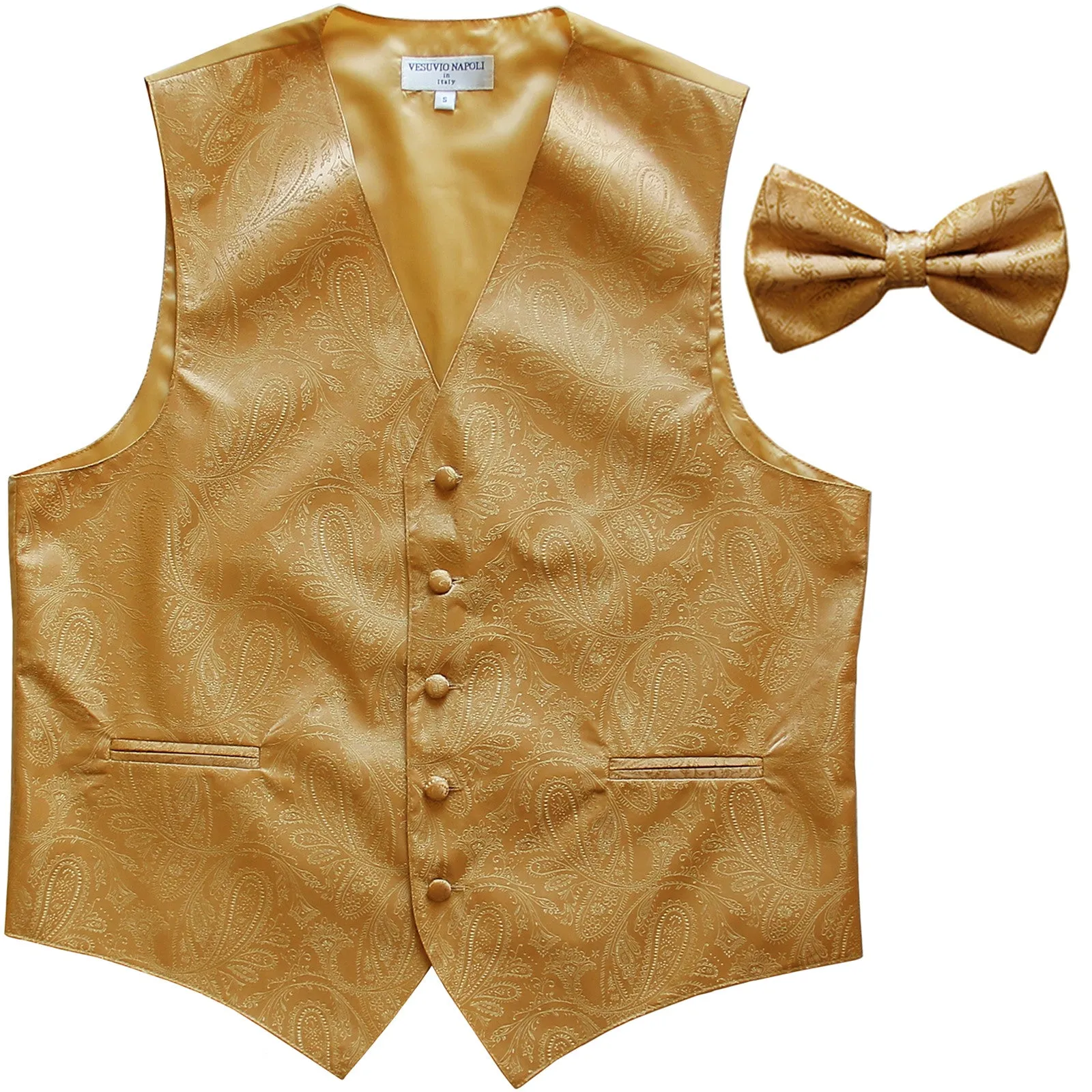 New Men's Formal Vest Tuxedo Waistcoat_bowtie paisley pattern wedding gold