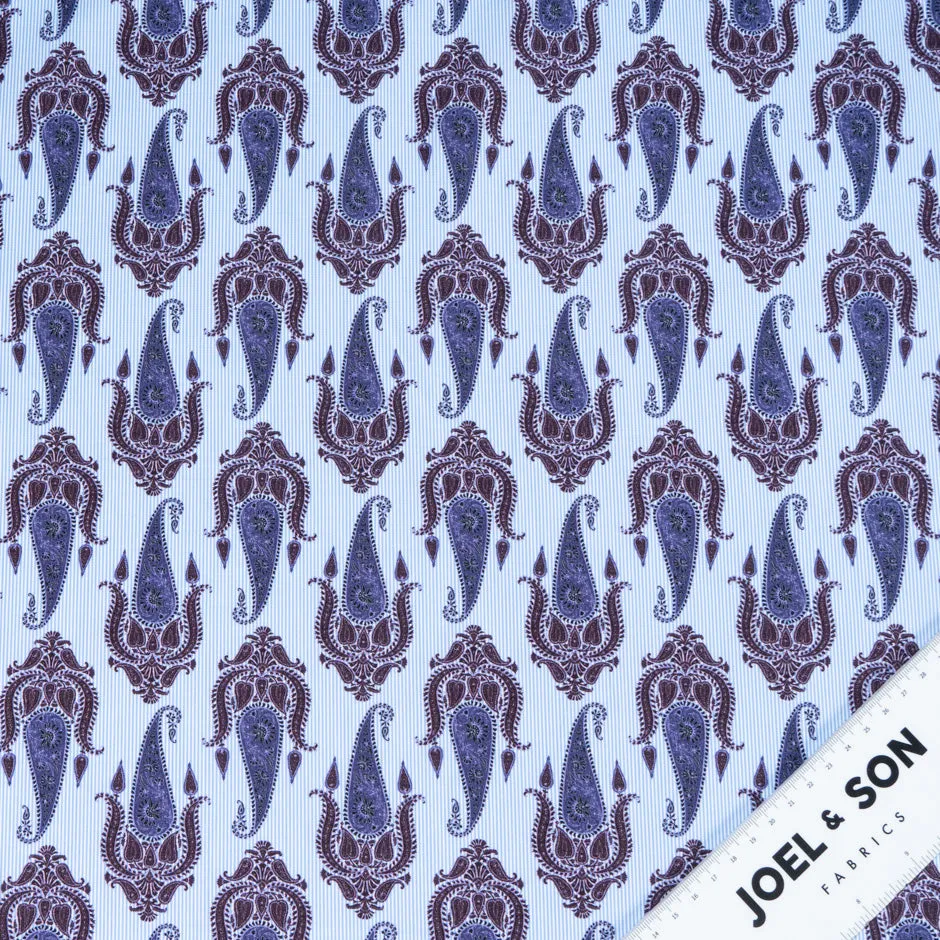 Paisley Printed Blue Pure Cotton Shirting