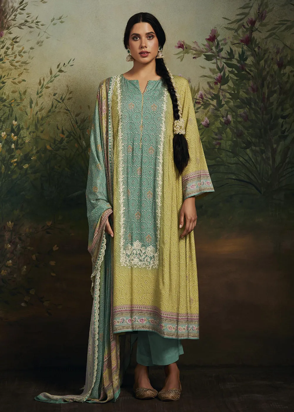 Pakistani Style Olive Green Digital Printed Salwar Suit