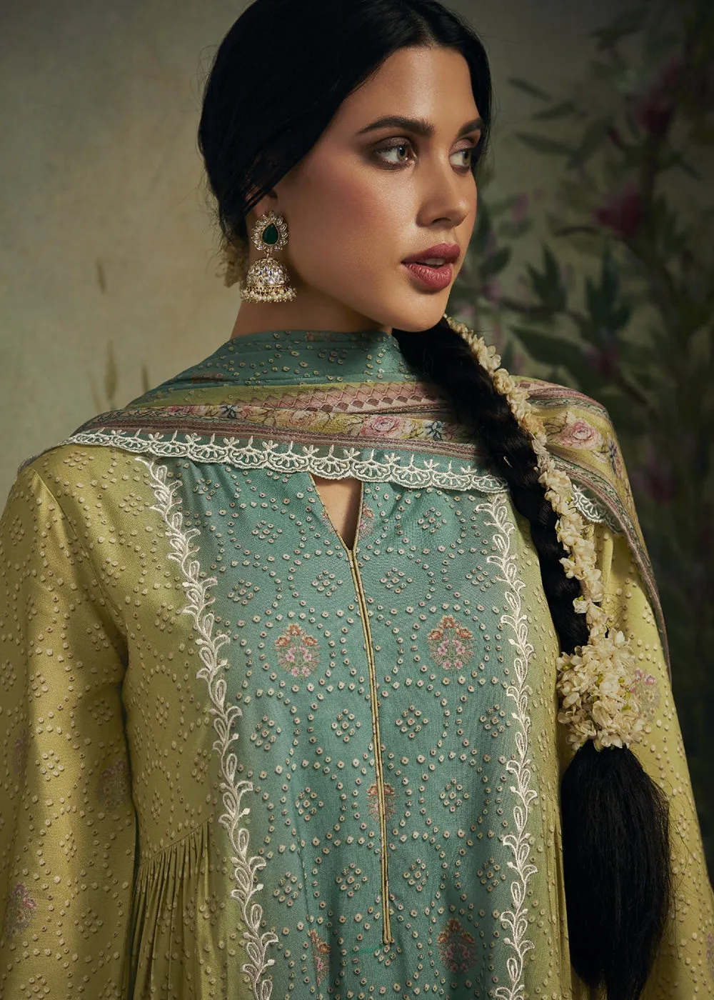 Pakistani Style Olive Green Digital Printed Salwar Suit