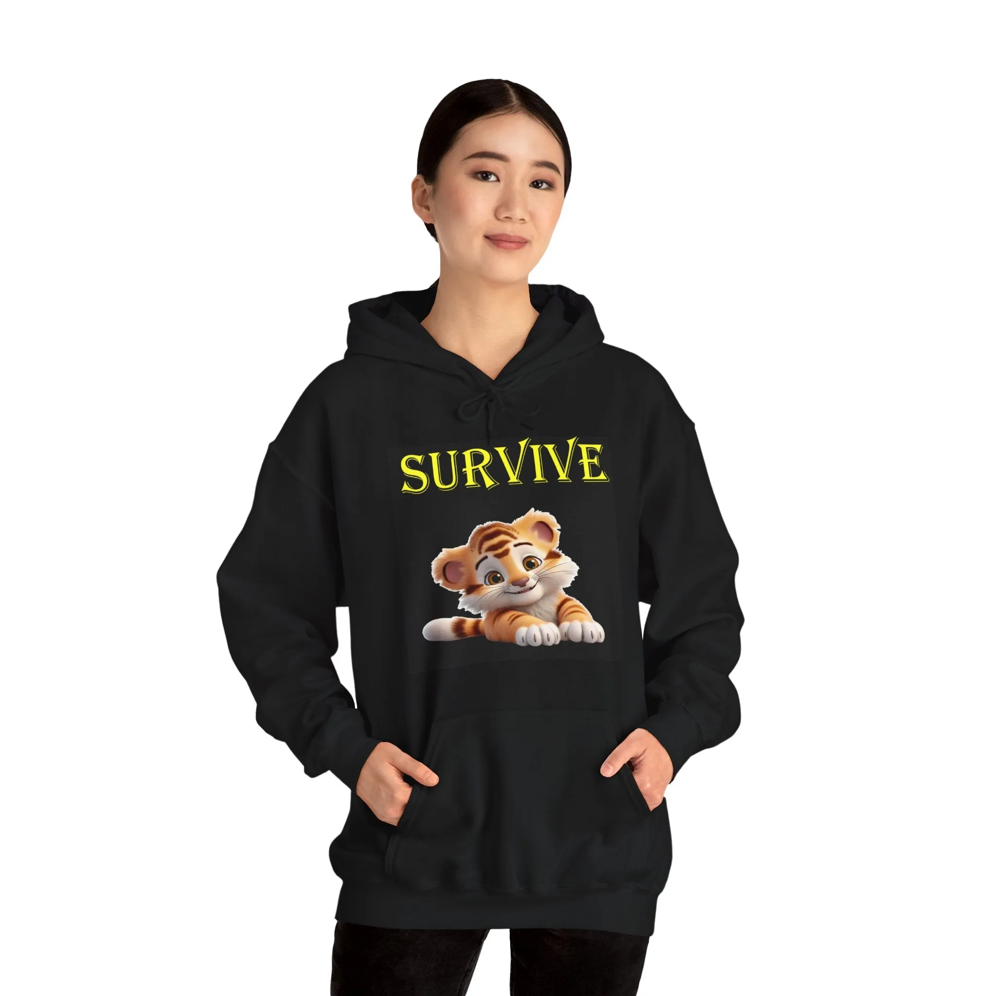 Princess Grace  Survive Tiger Graphic Unisex Hoodie  Cozy Cat Lover's Sweatshirt