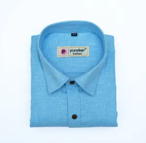 Punekar Cotton Light Blue Color Cotton Linen Formal Shirt for Men's.