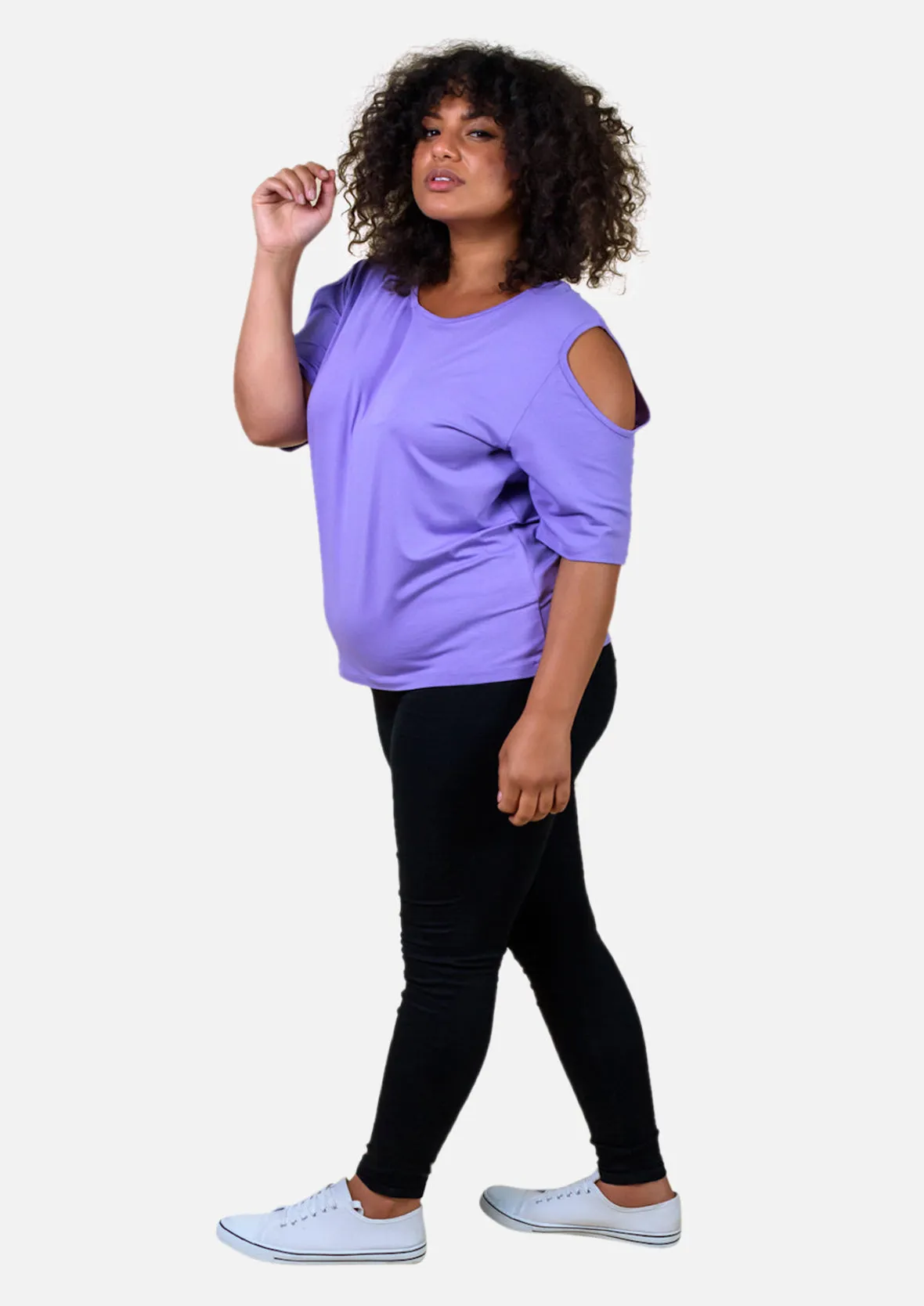 Round Neck Cold Shoulder Top