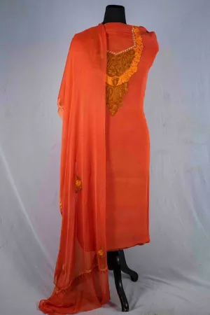 Rust Color Crepe Fabric Kashmiri Embroidered Designer Suit Salwar Kameez With Dupatta