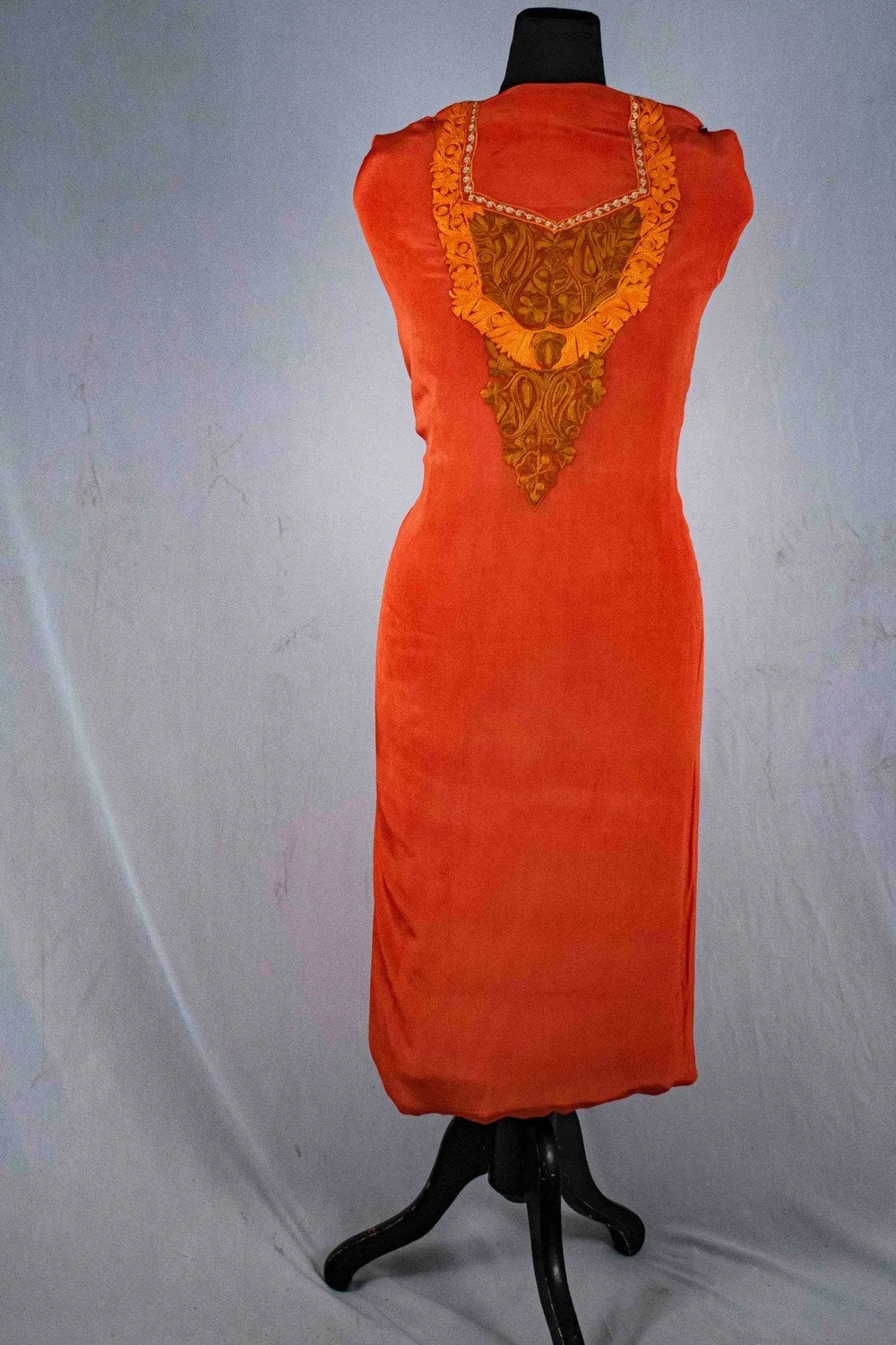 Rust Color Crepe Fabric Kashmiri Embroidered Designer Suit Salwar Kameez With Dupatta