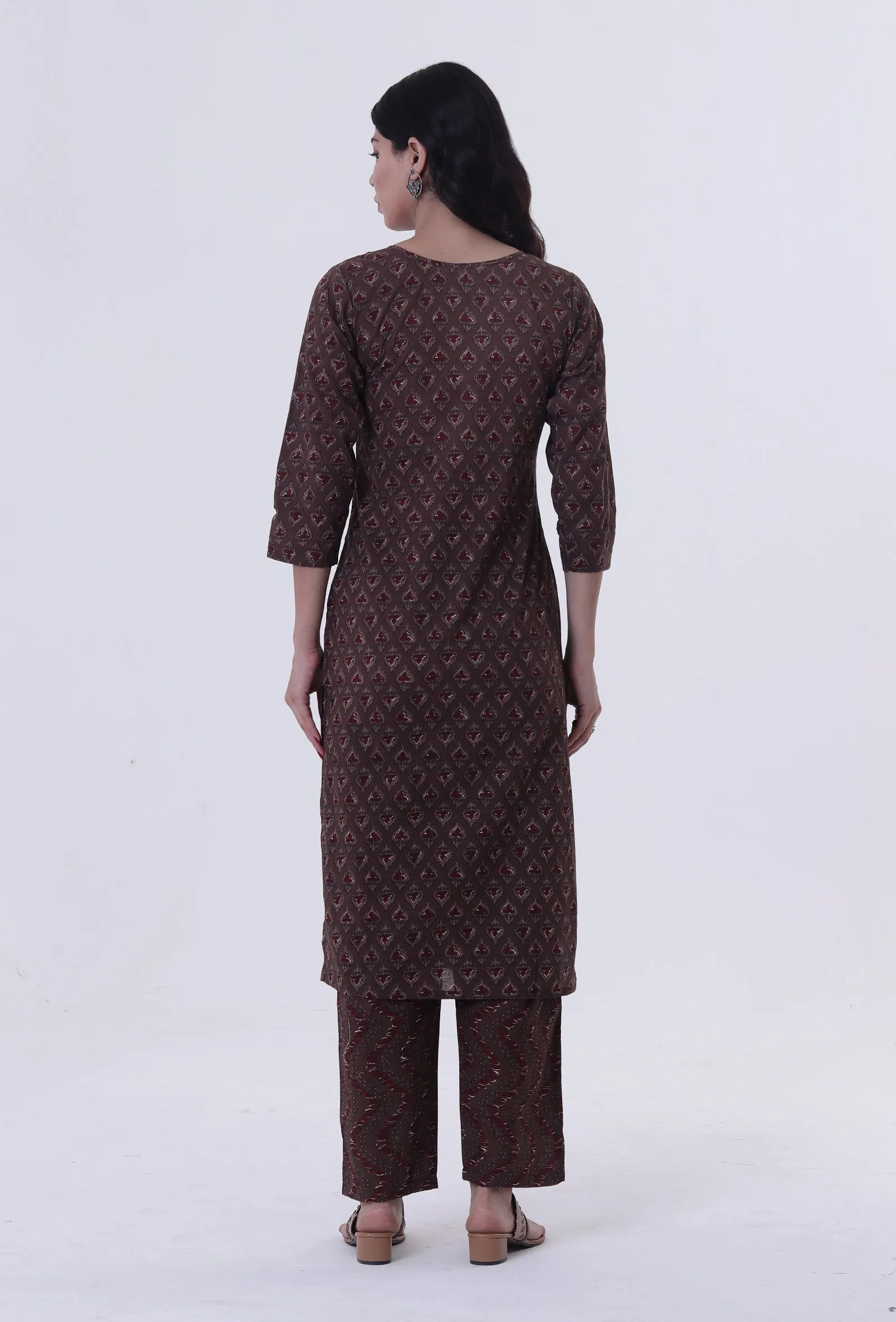 Set Of 2: Block Printed Green Color Cotton Kurta & Pant