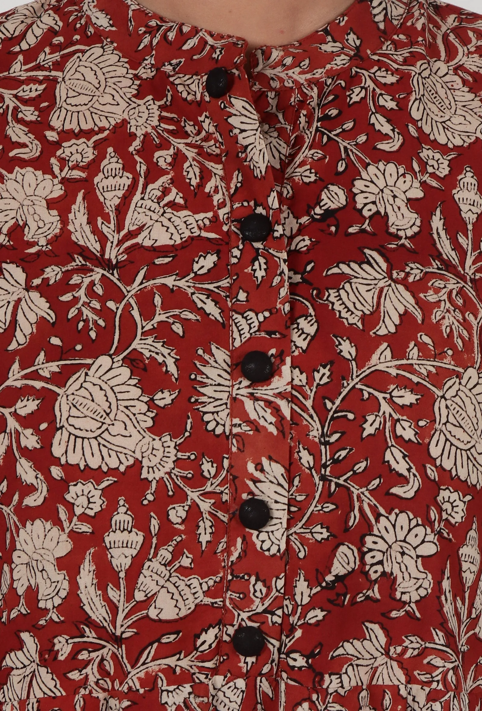 Set Of 3: Ajrakh Printed Red Cotton Anarkali, Pant & Dupatta Set