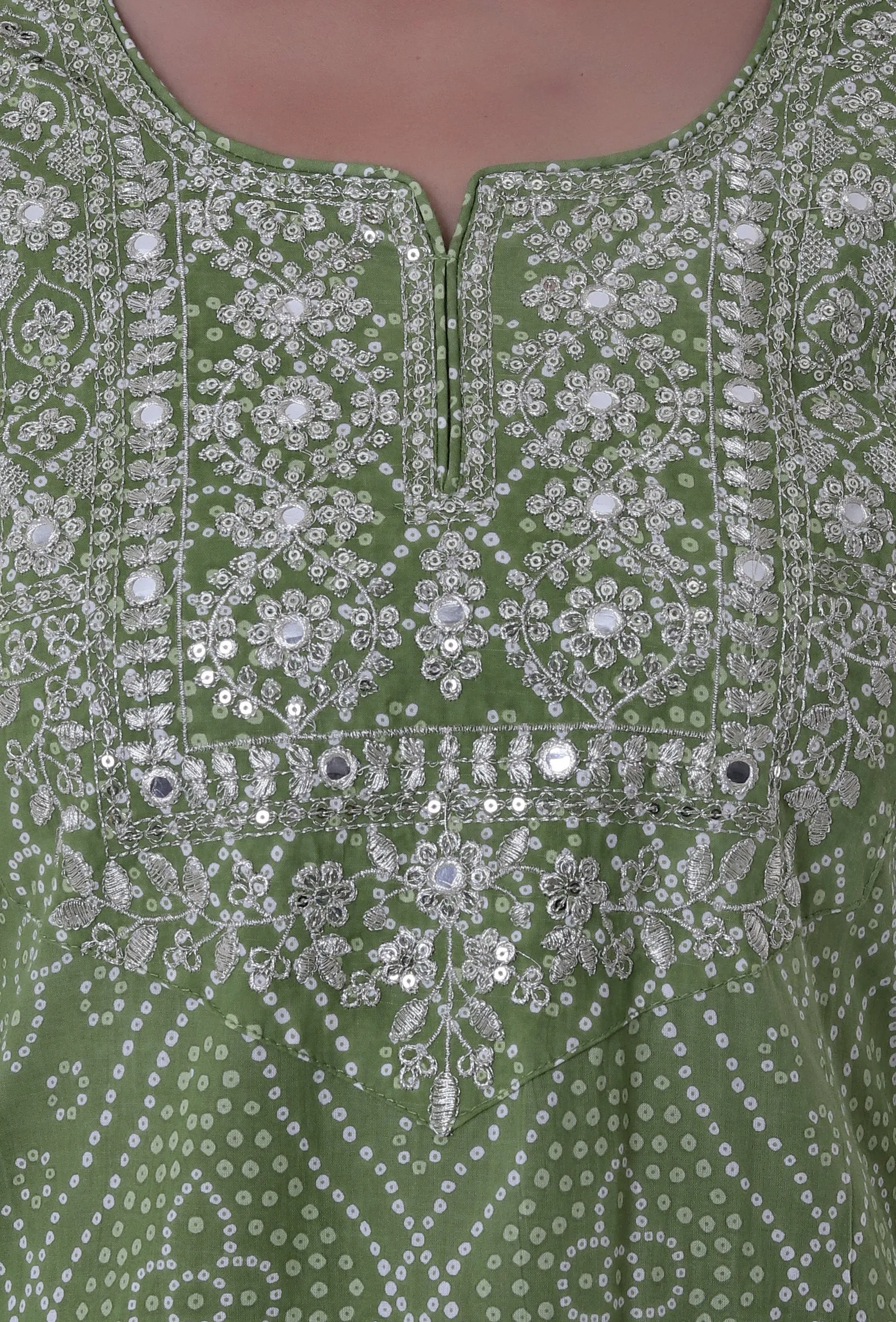 Set Of 3: Green & White Color Cotton Block Printed Kurta, Pant & Dupatta