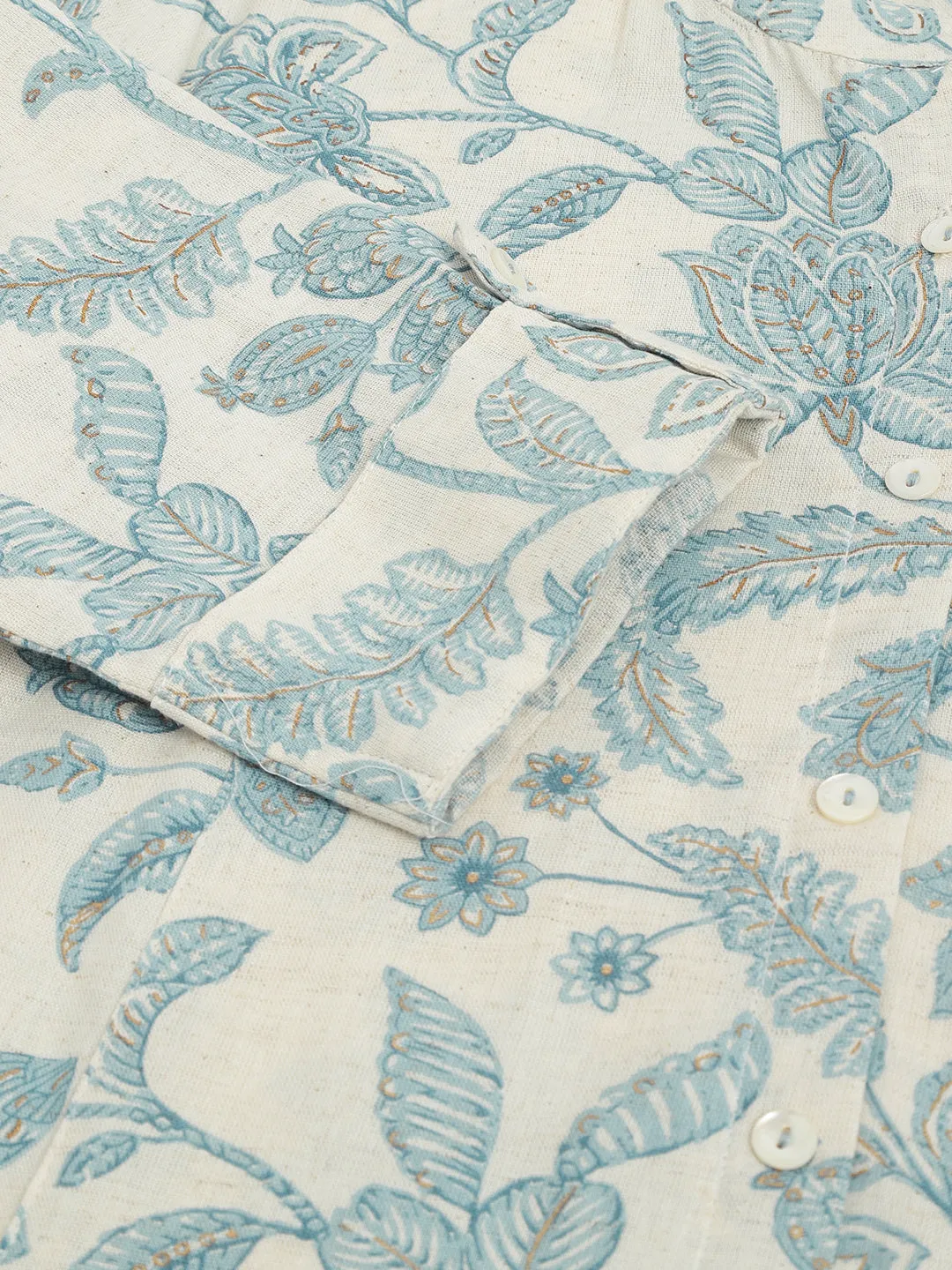Sky Blue Floral Printed Cotton A-Line Kurta