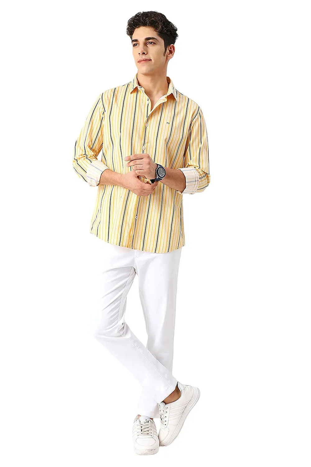 Slim Fit Cotton Viscose Twill Stripe Shirt