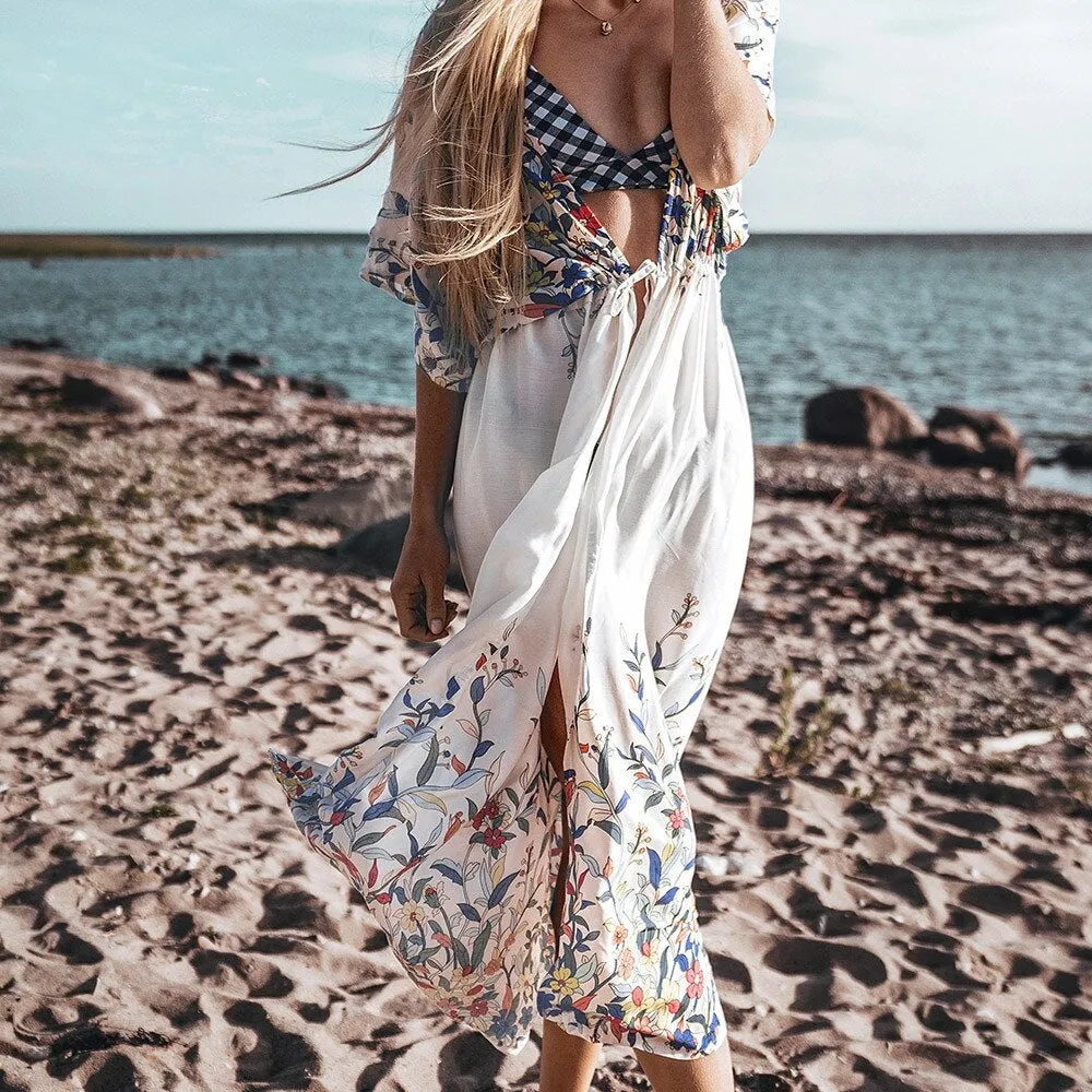 SOPREV   Casual & Relaxed Classic Beach Dress Swimsuit Cover-up in Wildflower Print