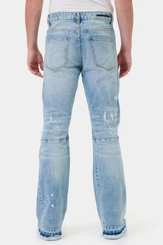 TEEK - Light Stone Knee Destroyed Slim Flare Jeans