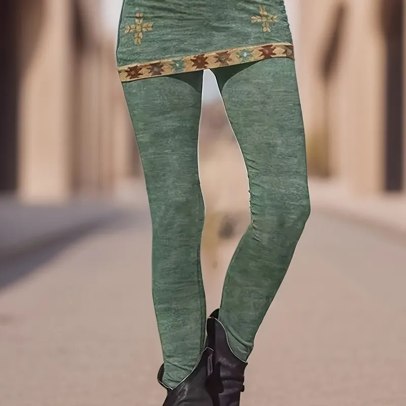 Trendy Layered Ethnic Print Leggings for Everyday Fashionistas