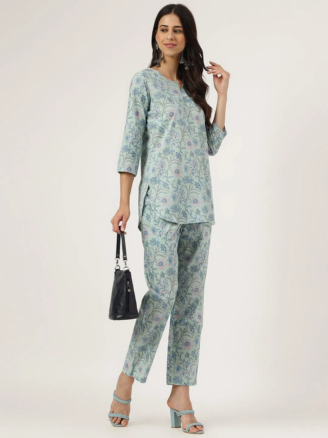 Turquoise Blue Printed Loungewear/Nightwear