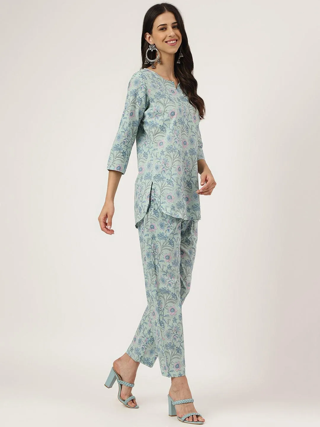 Turquoise Blue Printed Loungewear/Nightwear