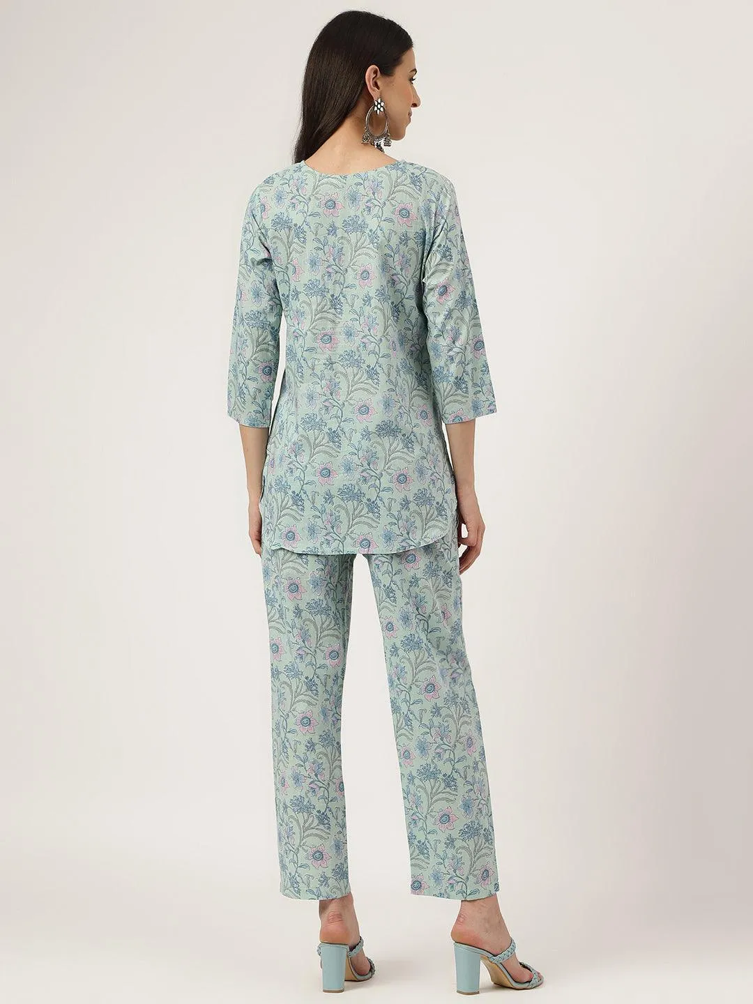 Turquoise Blue Printed Loungewear/Nightwear