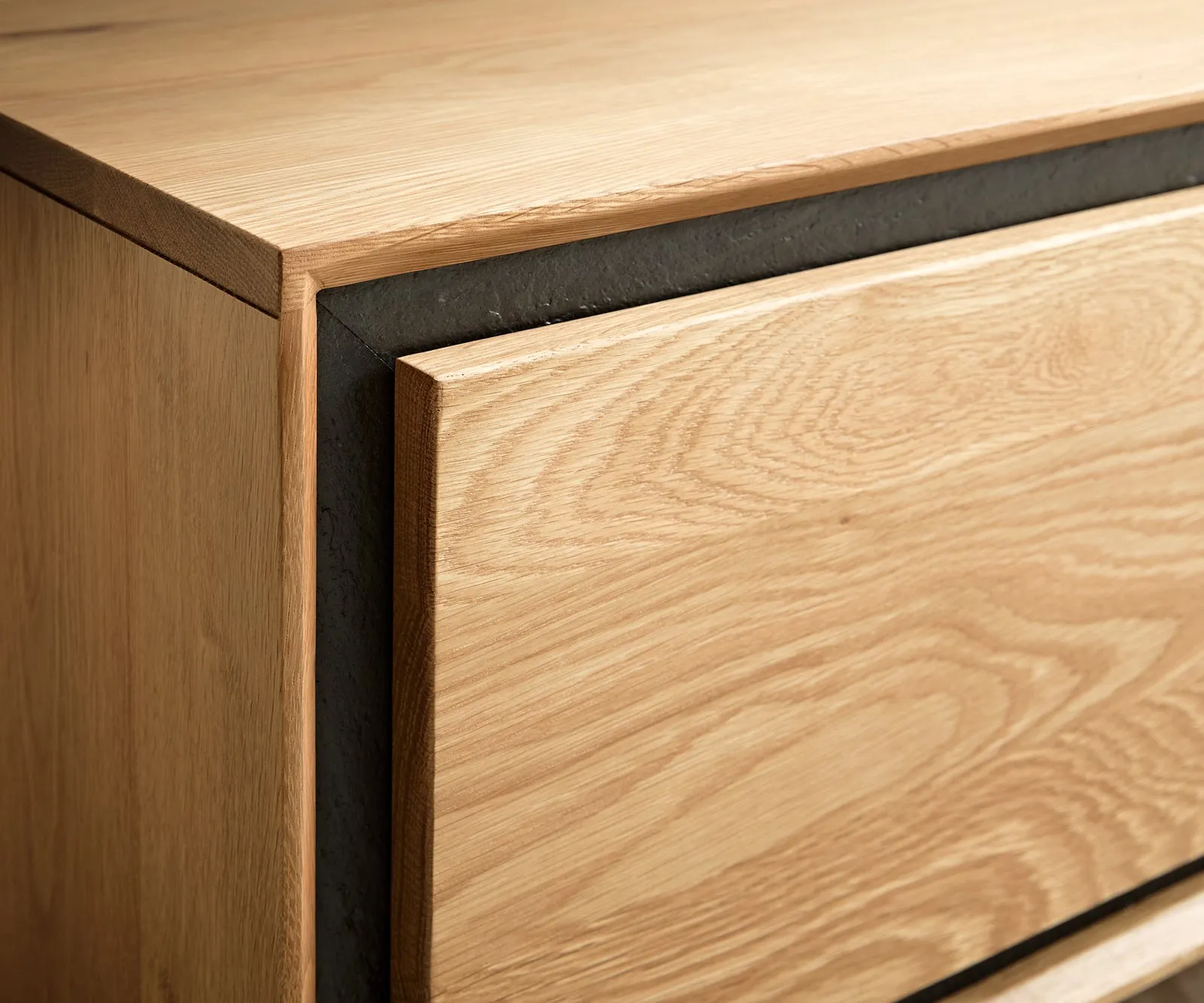 TV Stand Stonegrace 200cm Oak Wood Natural 4 Doors Stone Veneer V-Foot Metal Black