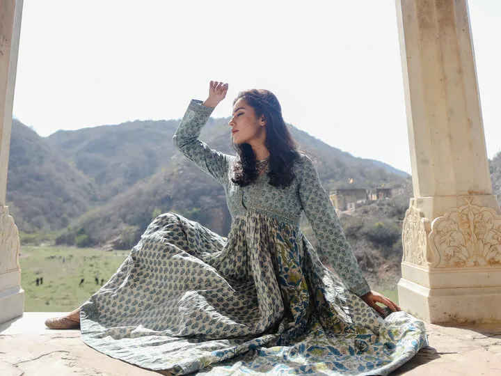 Women Block Print Mulmul Kurta