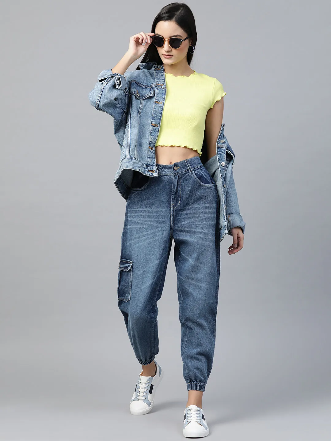 Women Blue Street Wear Jogger Jeans