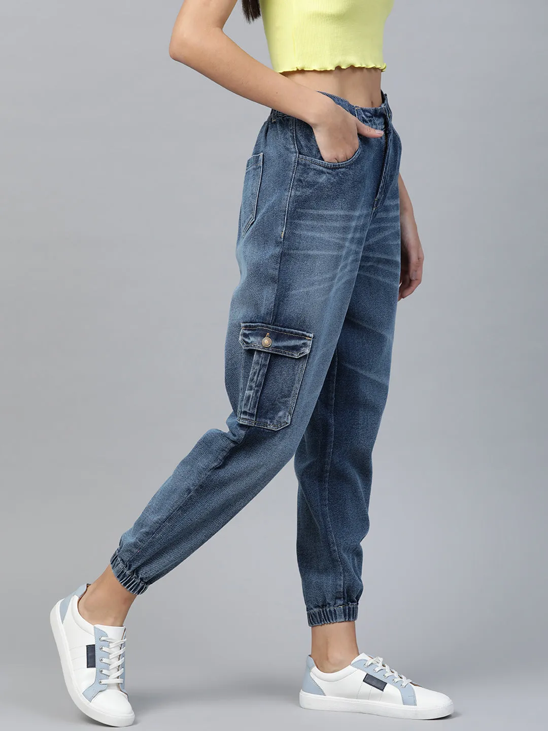 Women Blue Street Wear Jogger Jeans