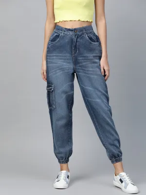 Women Blue Street Wear Jogger Jeans