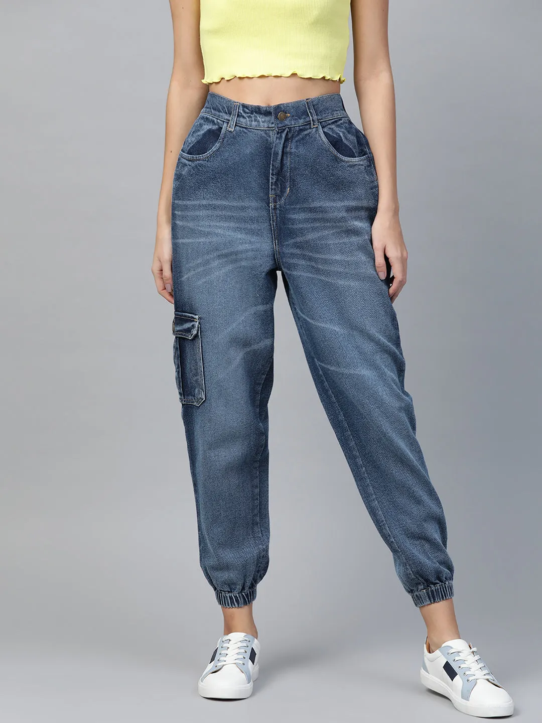 Women Blue Street Wear Jogger Jeans