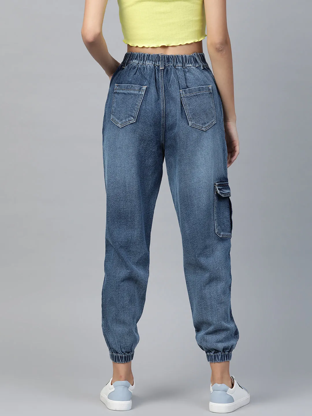 Women Blue Street Wear Jogger Jeans
